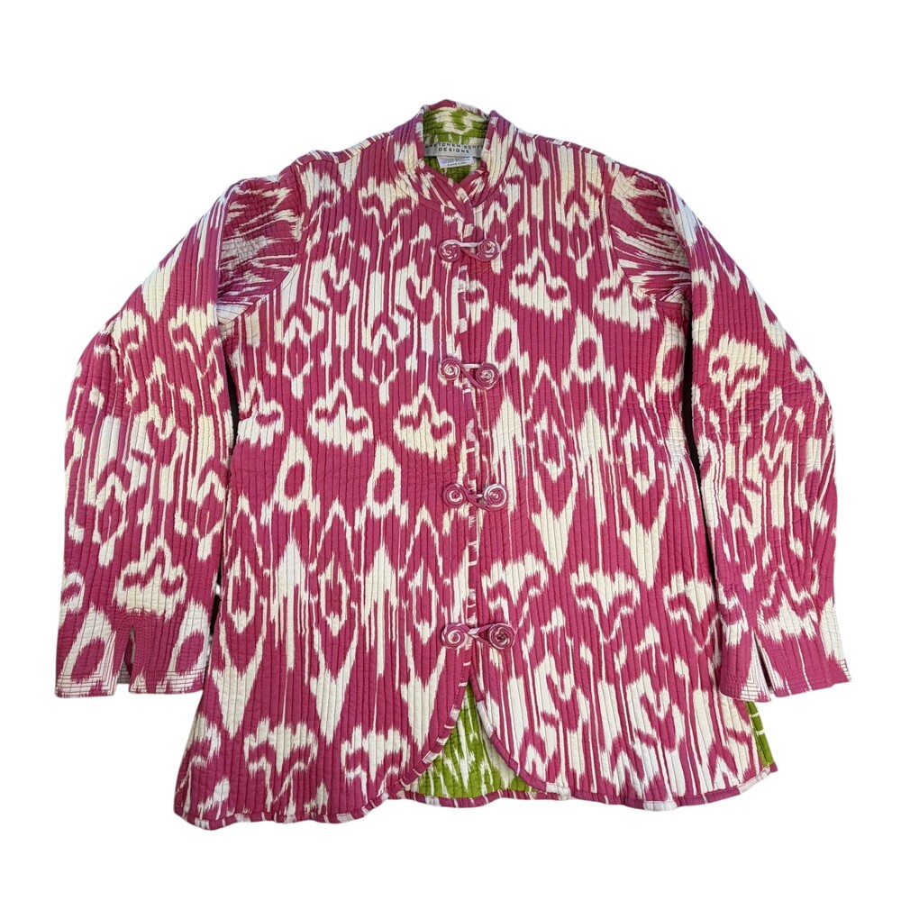 Gretchen Scott Designs Jacket Womens Small Pink Cotton Quilted Ikat Long Sleeve